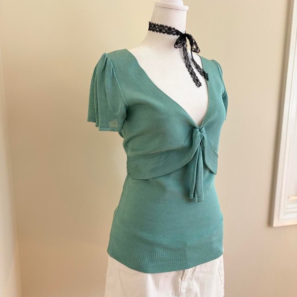 Vintage Y2K coquette preppy babydoll blue blouse lolita ruffle puff sleeve S - Picture 4 of 9